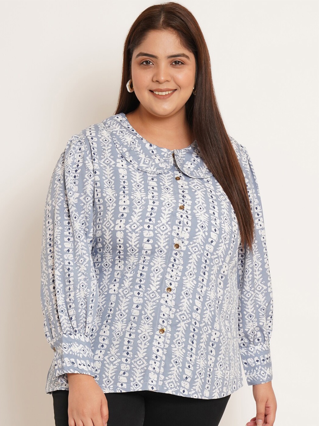 

U&F Beyond Women Plus Size Print Crepe Shirt Style Top, Grey
