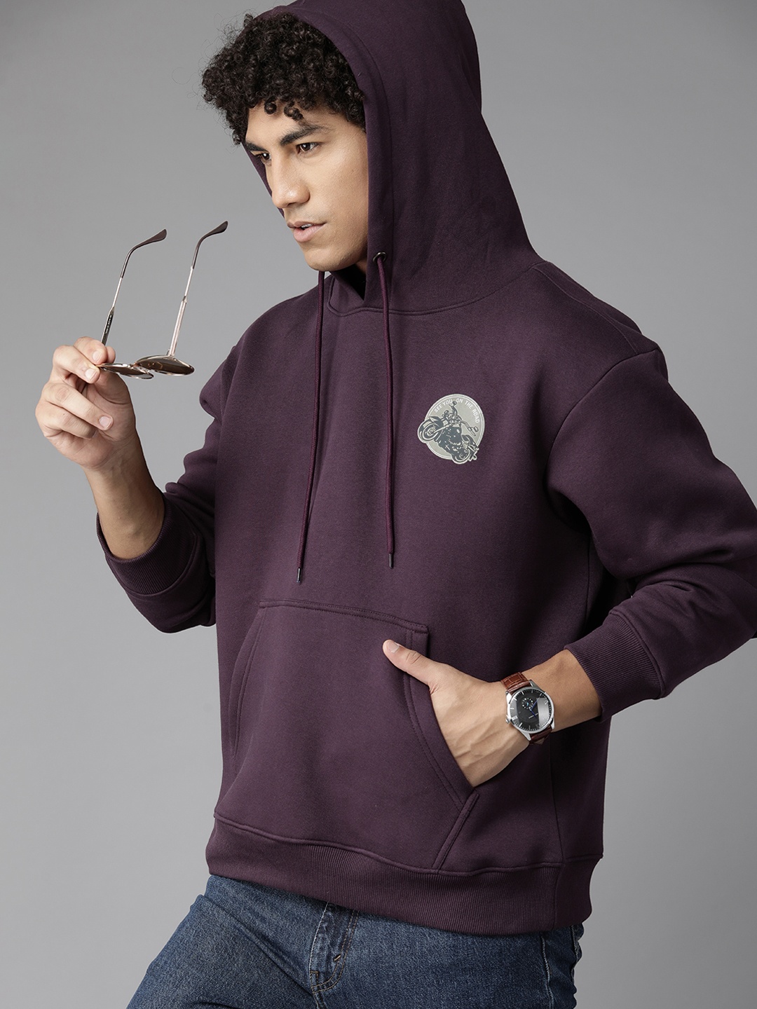 

Roadster Men Printed Hooded Sweatshirt, Purple
