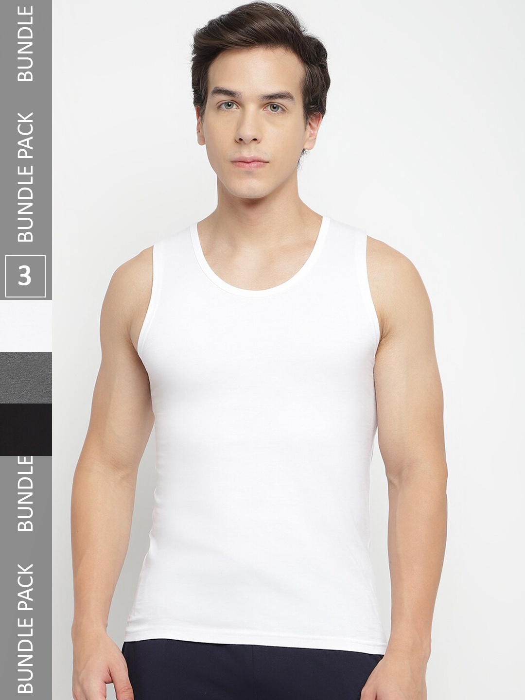 

La Intimo Pack Of 3 Anti Bacterial Pure Cotton Basic Vests, Black