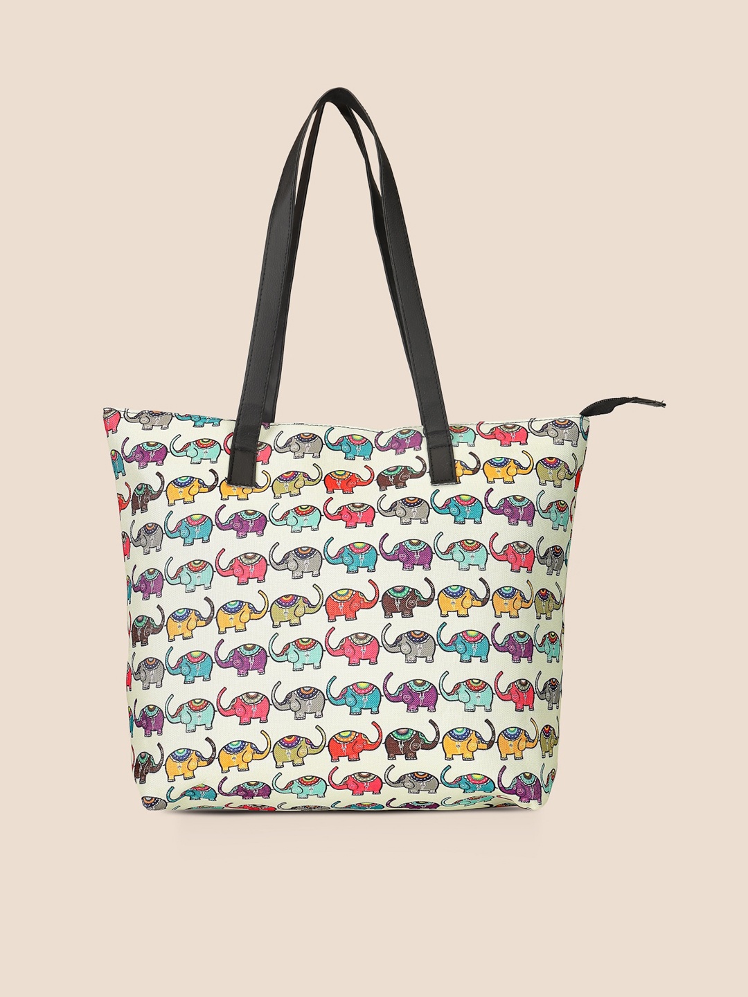 

Anouk White & Pink Ethnic Motifs Printed Structured Tote Bag