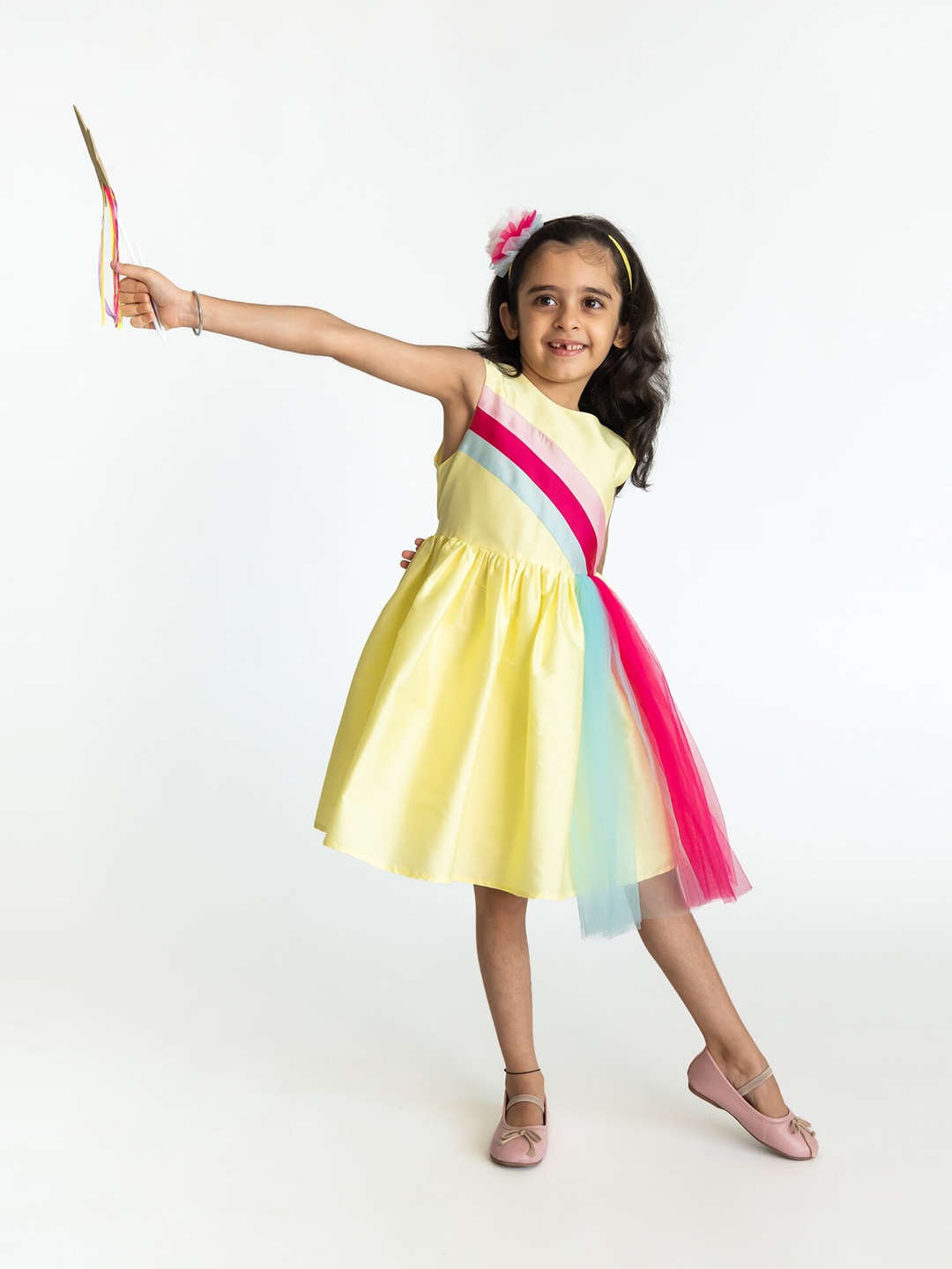 

A Little Fable Girls Striped Fit & Flare Dress, Yellow
