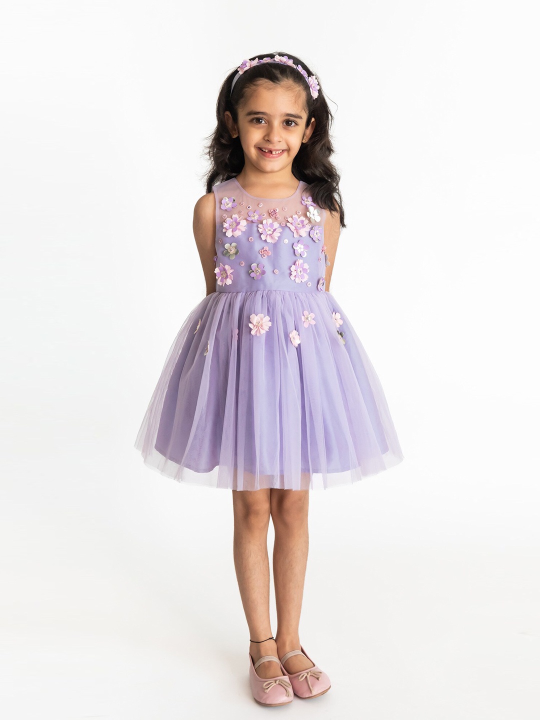 

A Little Fable Girls Floral Net Fit & Flare Dress, Lavender