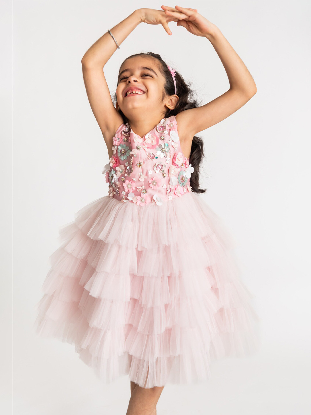 

A Little Fable Girls Embellished Sleeveless Tulle Fit & Flare Midi Dress, Pink