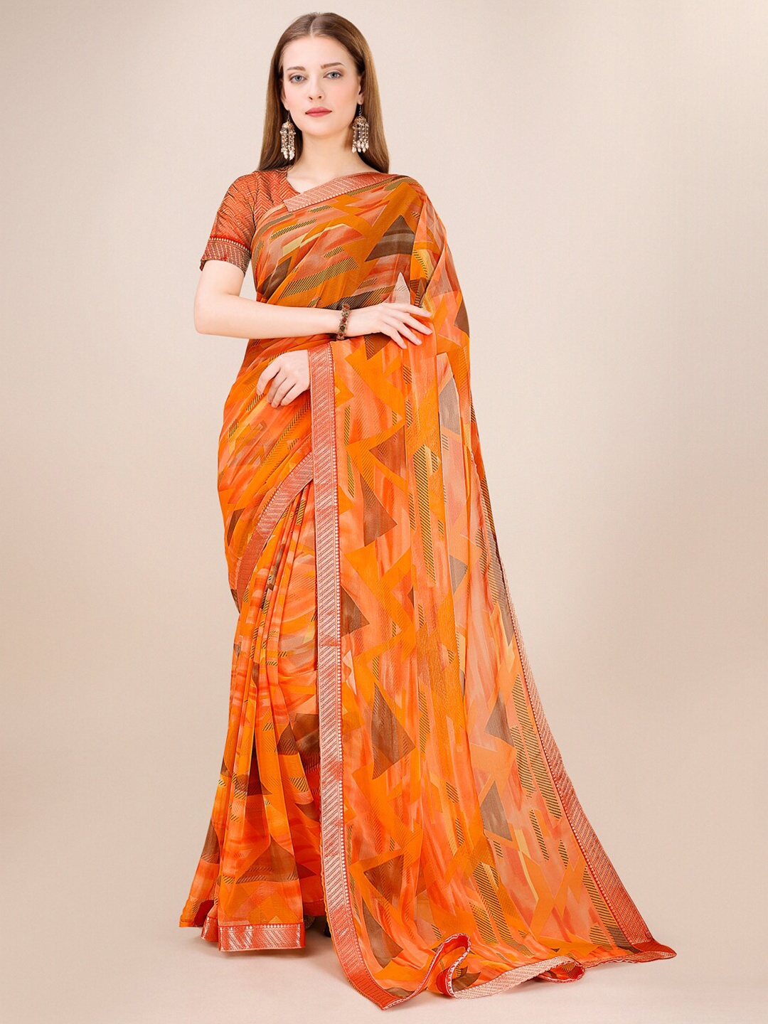 

Dori Geometric Zari Saree, Orange