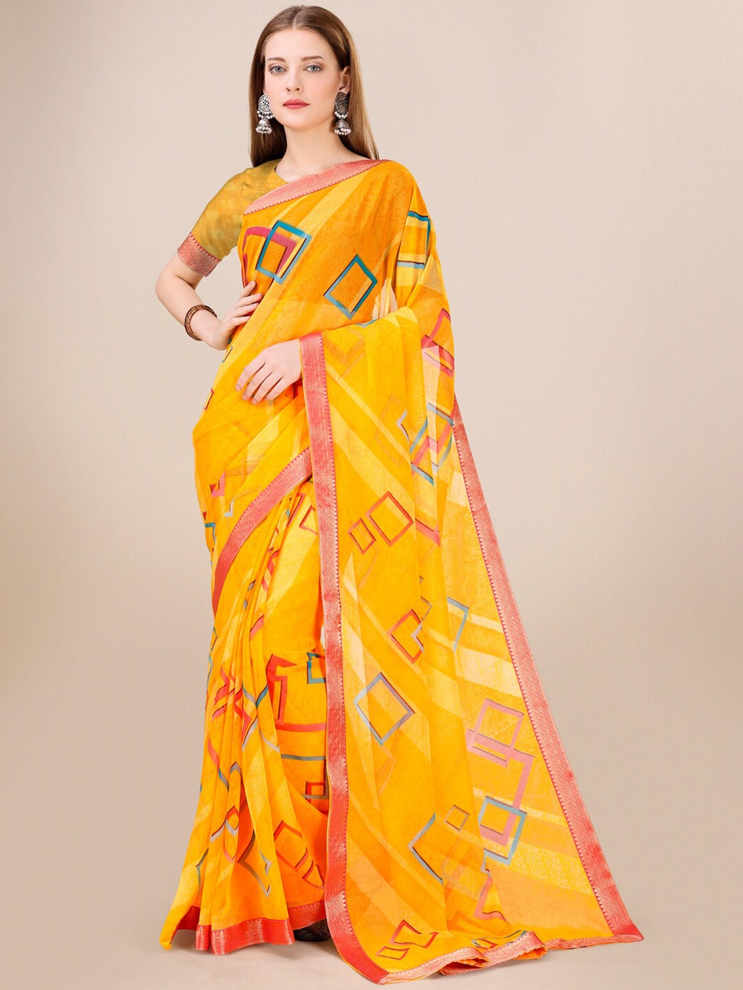

Dori Geometric Zari Saree, Yellow
