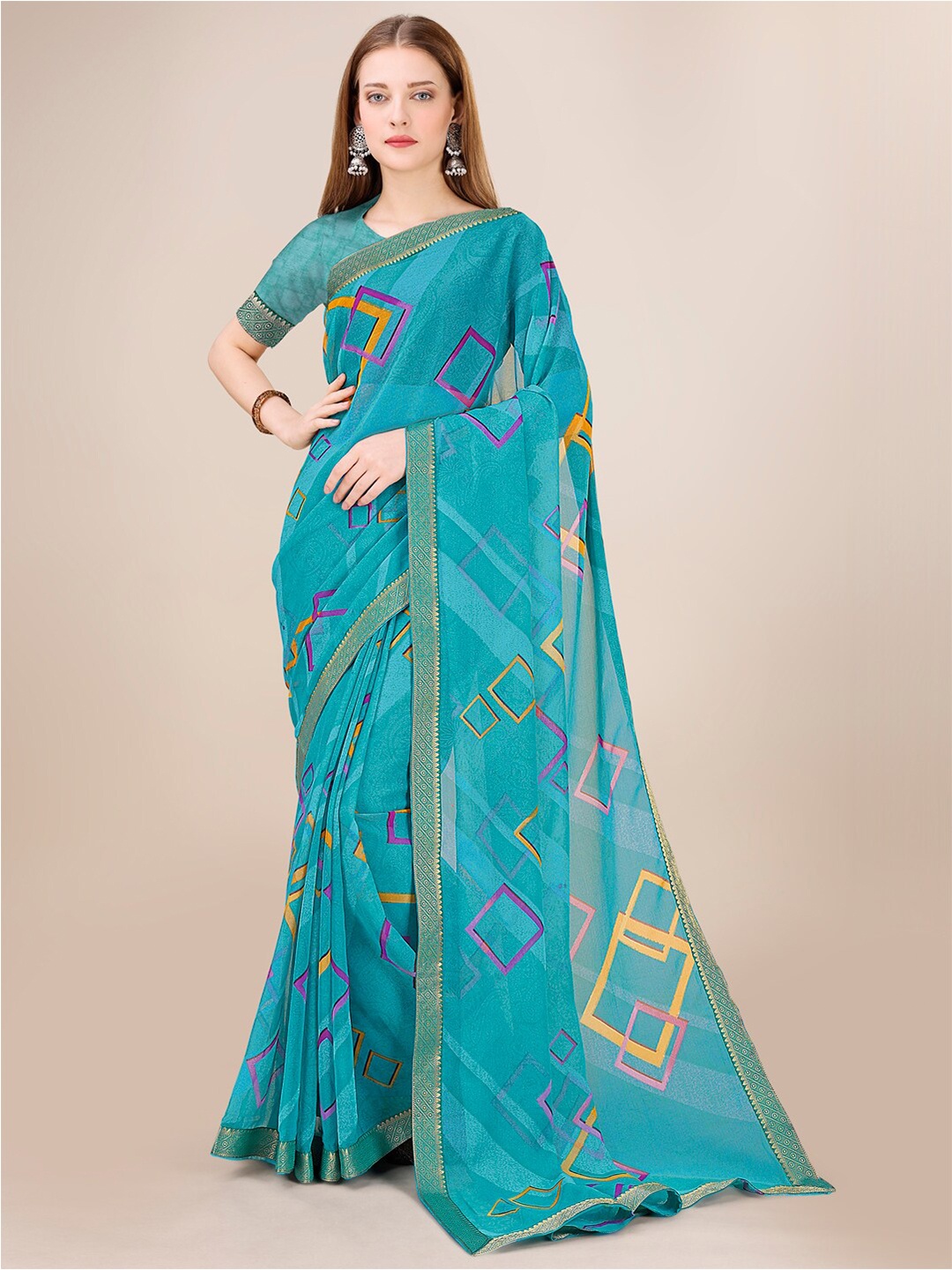 

Dori Zari Geometric Saree, Turquoise blue