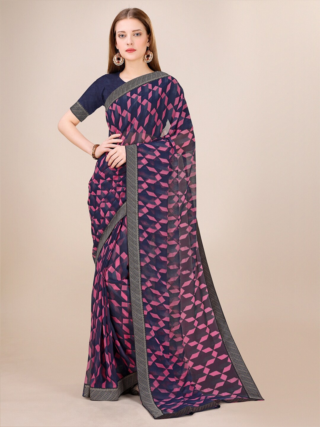 

Dori Zari Geometric Saree, Navy blue