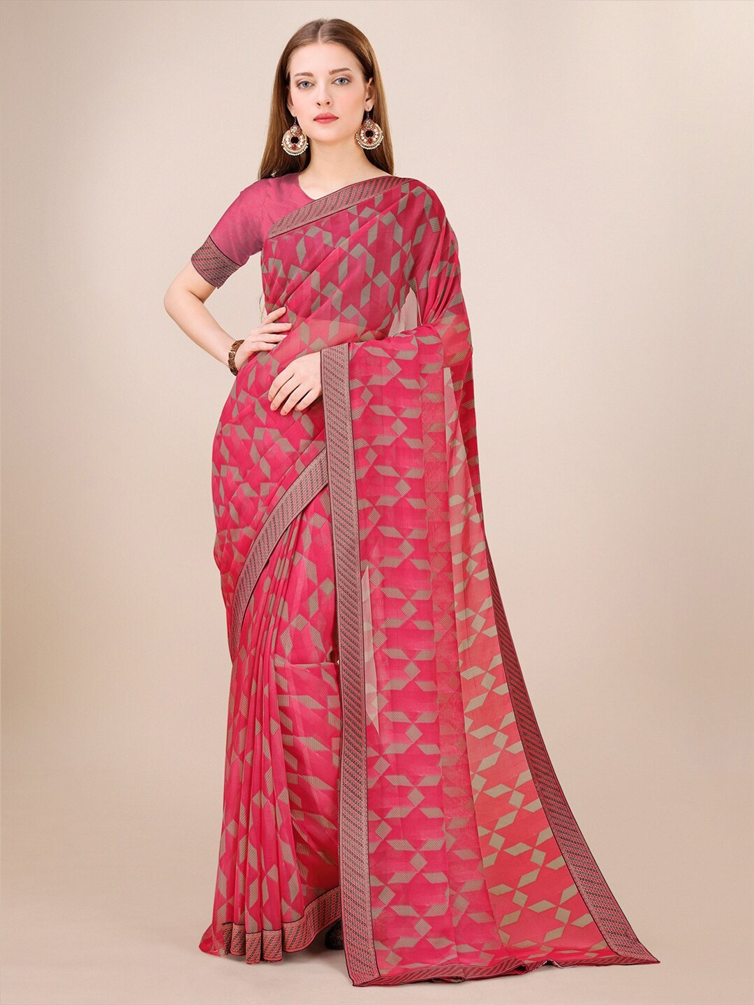 

Dori Zari Geometric Saree, Pink