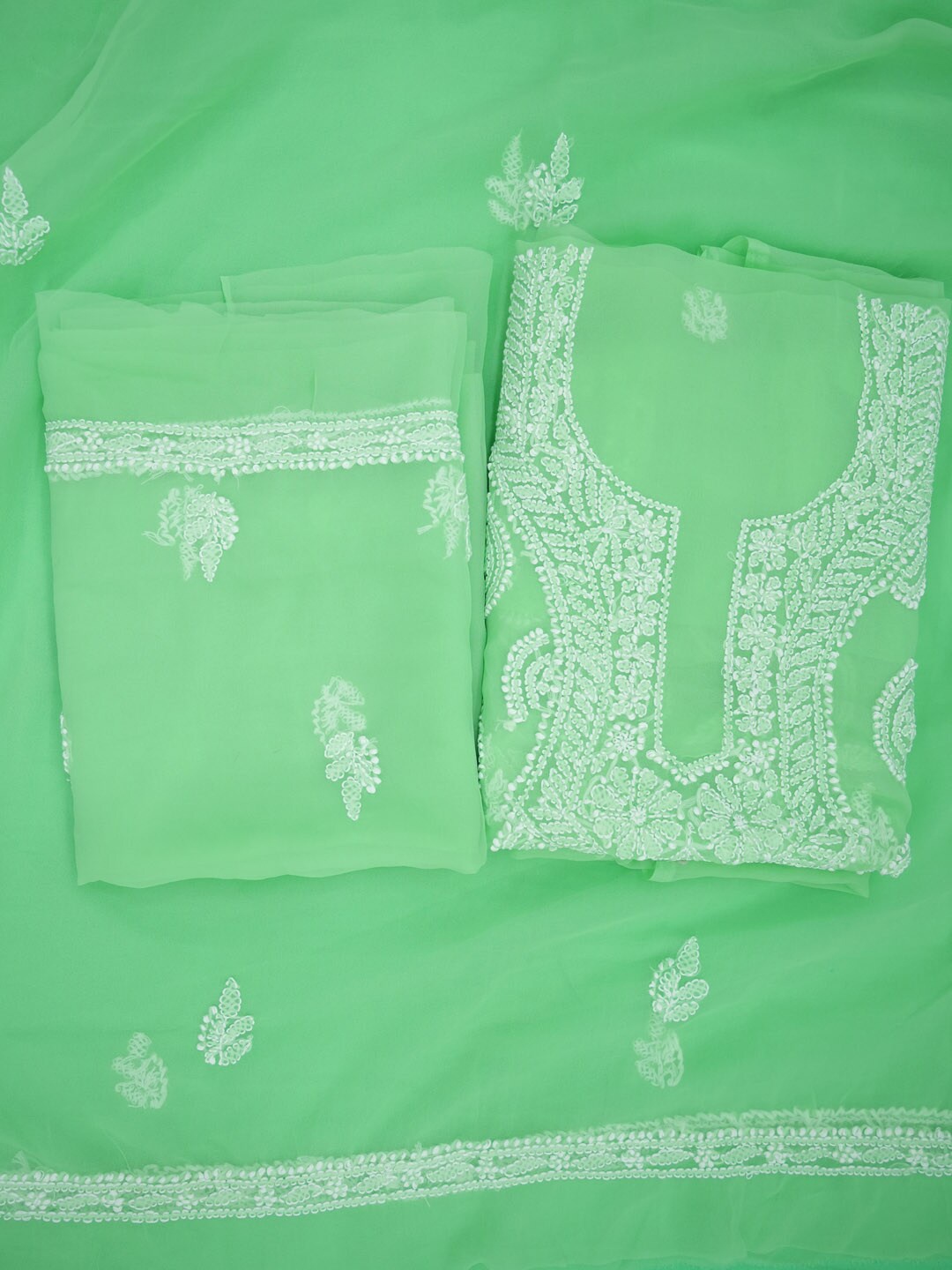 

PARAMOUNT CHIKAN Chikankari Embroidered Unstitched Dress Material, Green