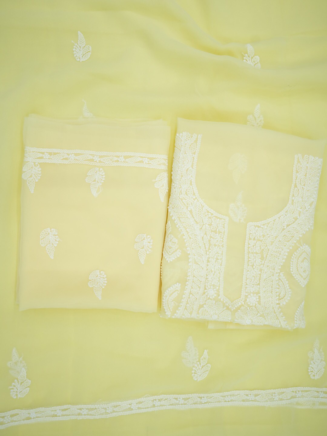 

PARAMOUNT CHIKAN Chikankari Embroidered Unstitched Dress Material, Yellow