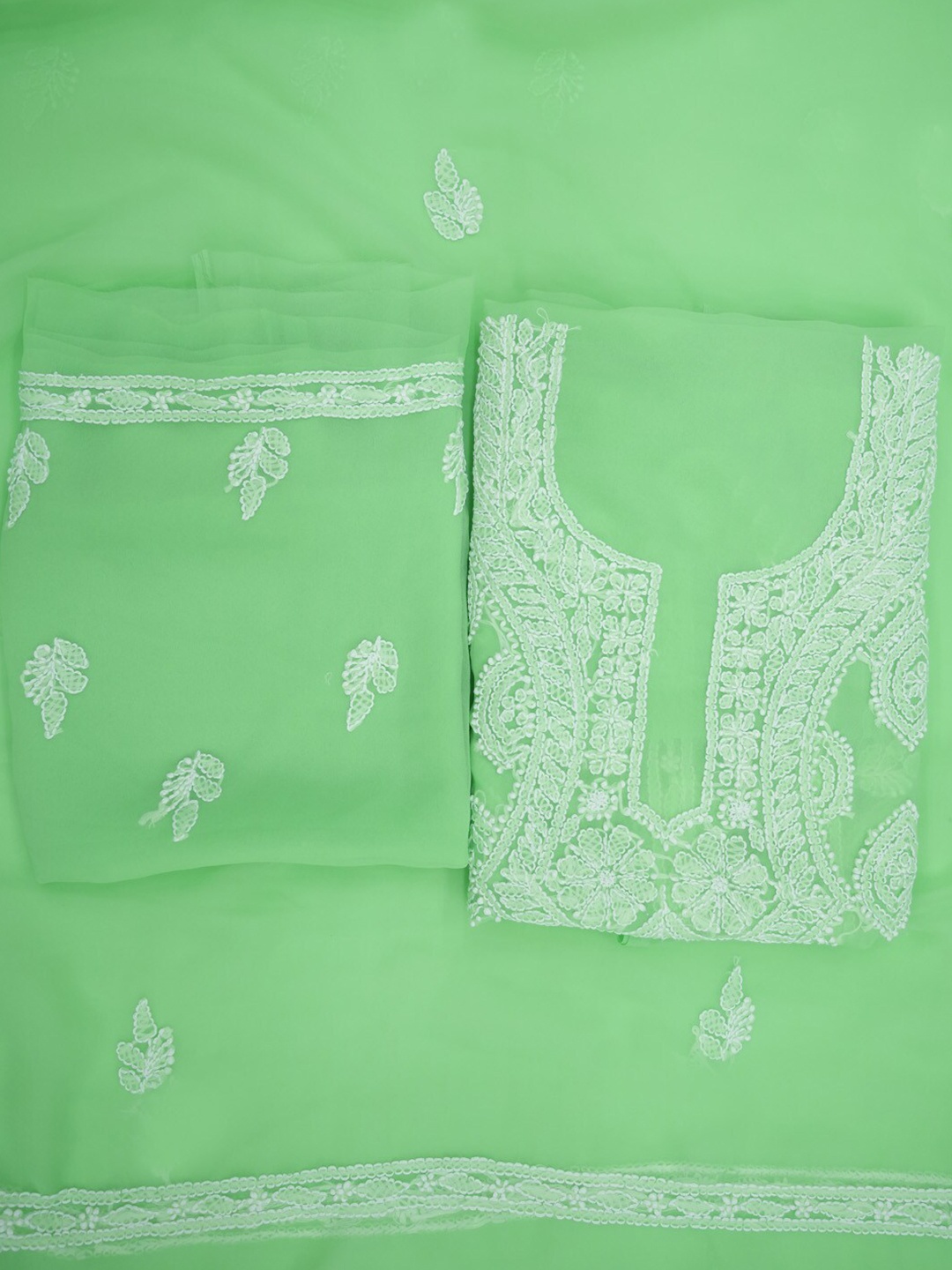 

PARAMOUNT CHIKAN Chikankari Embroidered Unstitched Dress Material, Green
