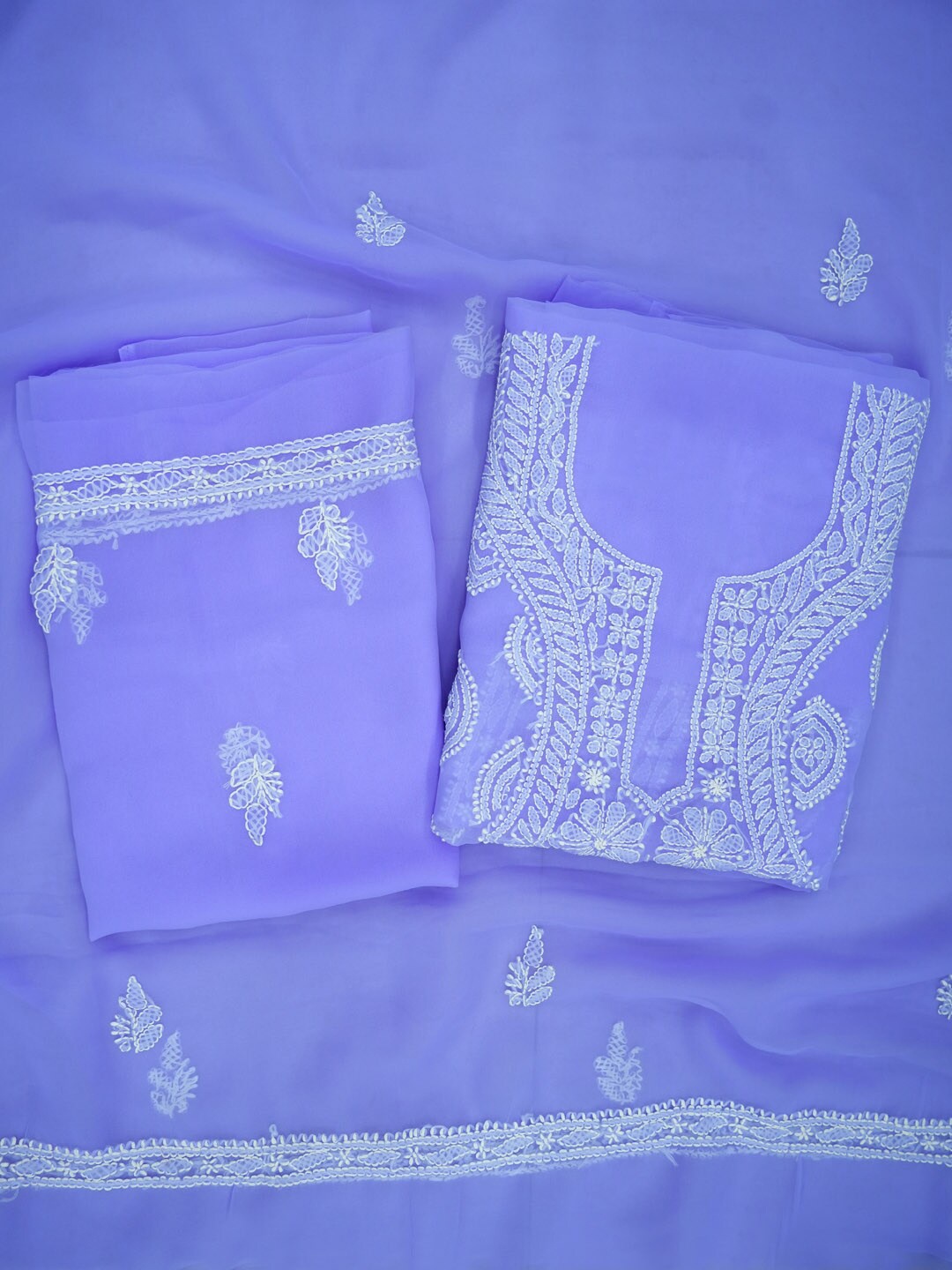 

PARAMOUNT CHIKAN Chikankari Embroidered Unstitched Dress Material, Blue