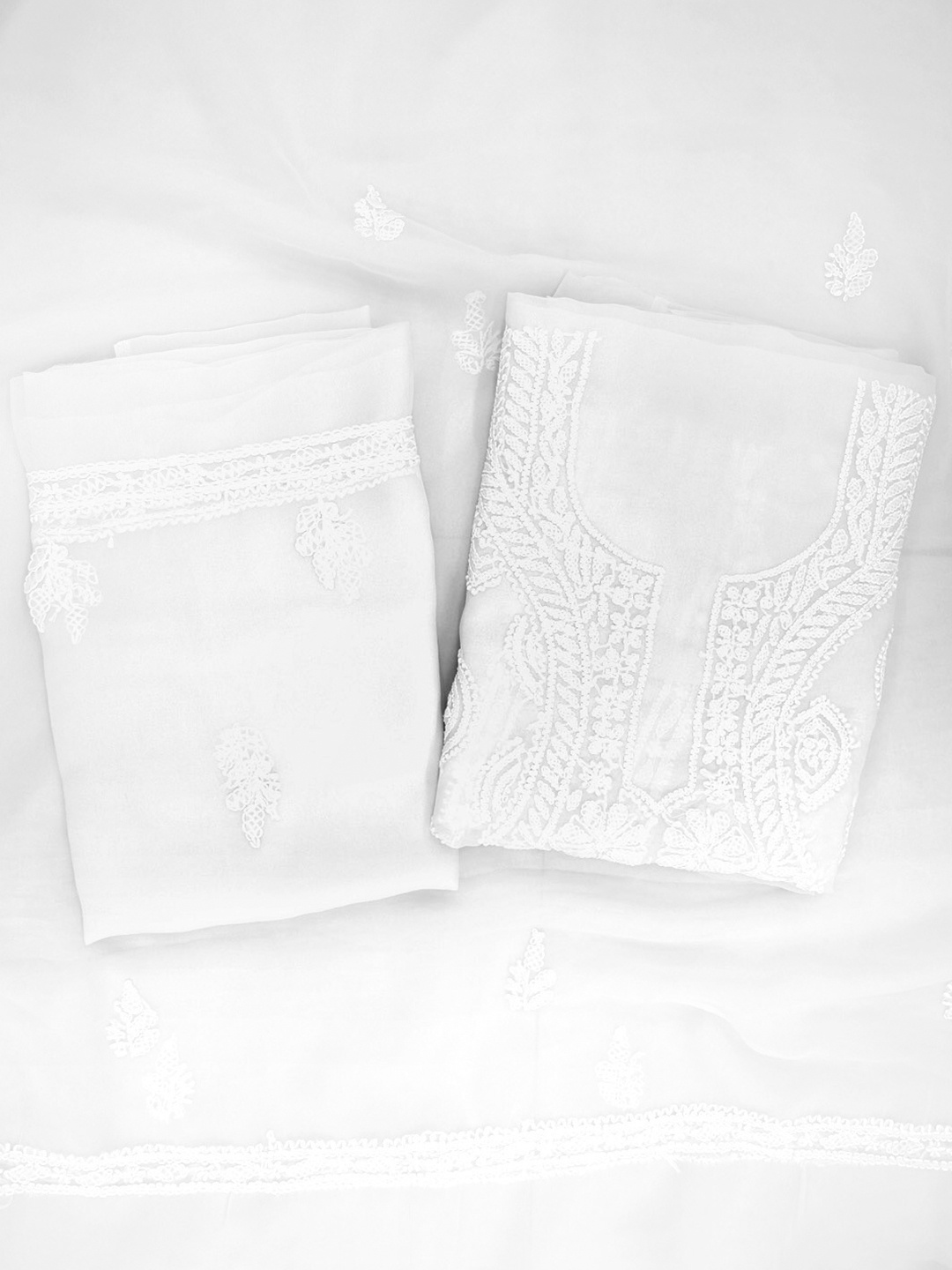 

PARAMOUNT CHIKAN Chikankari Embroidered Unstitched Dress Material, White