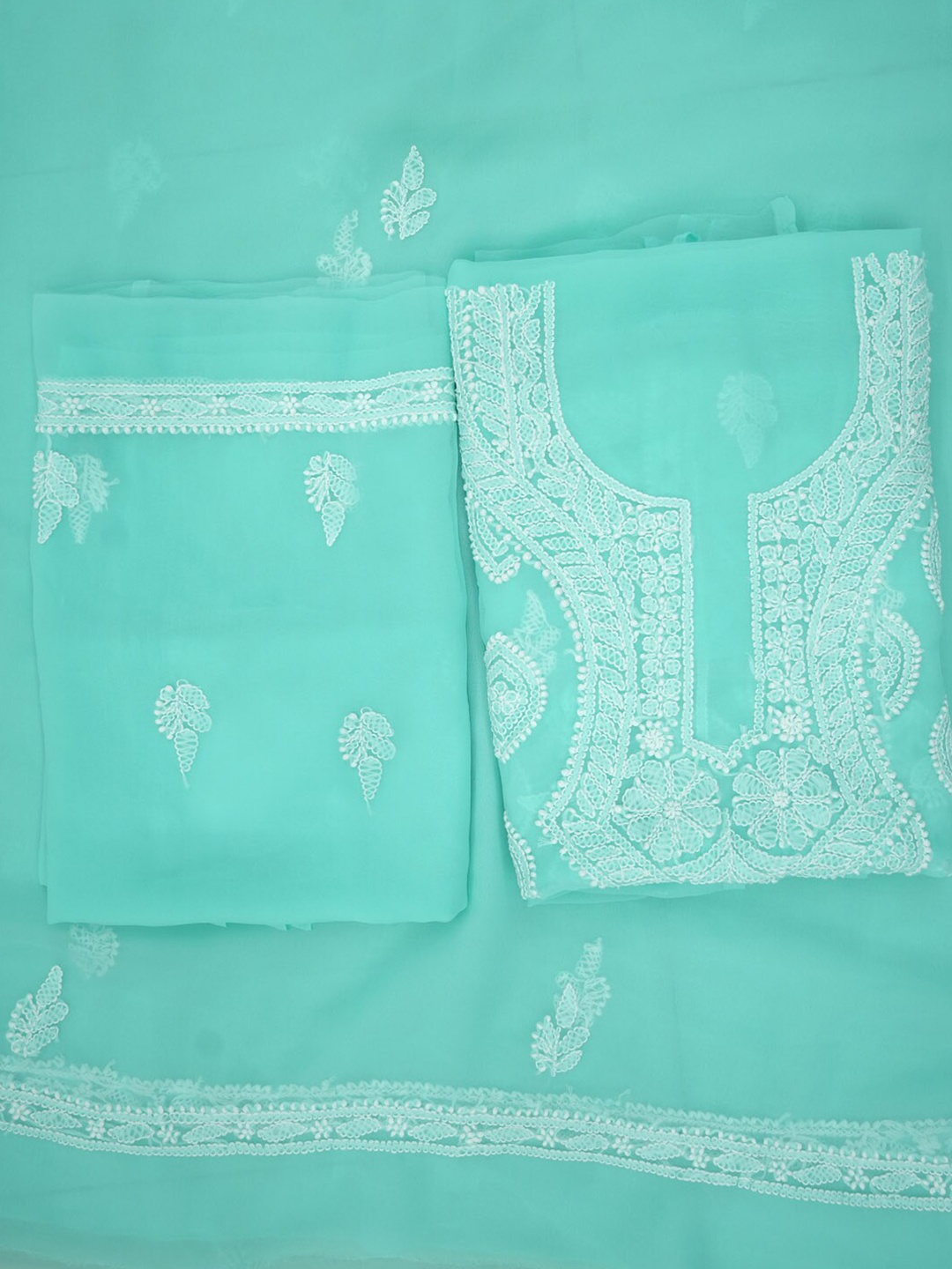 

PARAMOUNT CHIKAN Chikankari Embroidered Unstitched Dress Material, Sea green