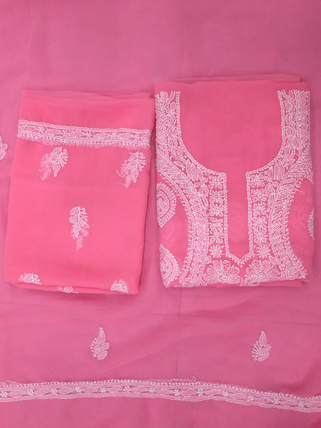 

PARAMOUNT CHIKAN Chikankari Embroidered Unstitched Dress Material, Pink