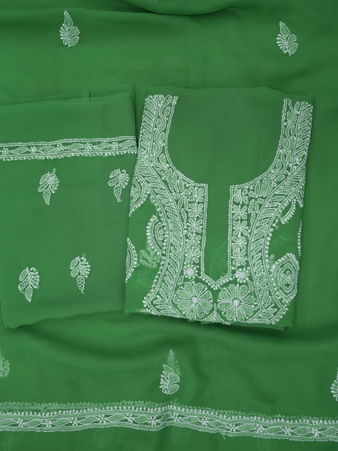 

PARAMOUNT CHIKAN Chikankari Embroidered Unstitched Dress Material, Green