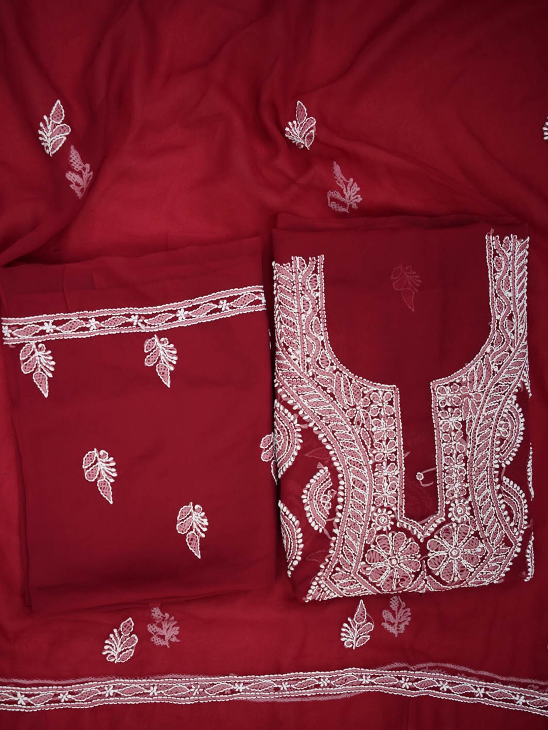 

PARAMOUNT CHIKAN Chikankari Embroidered Unstitched Dress Material, Maroon