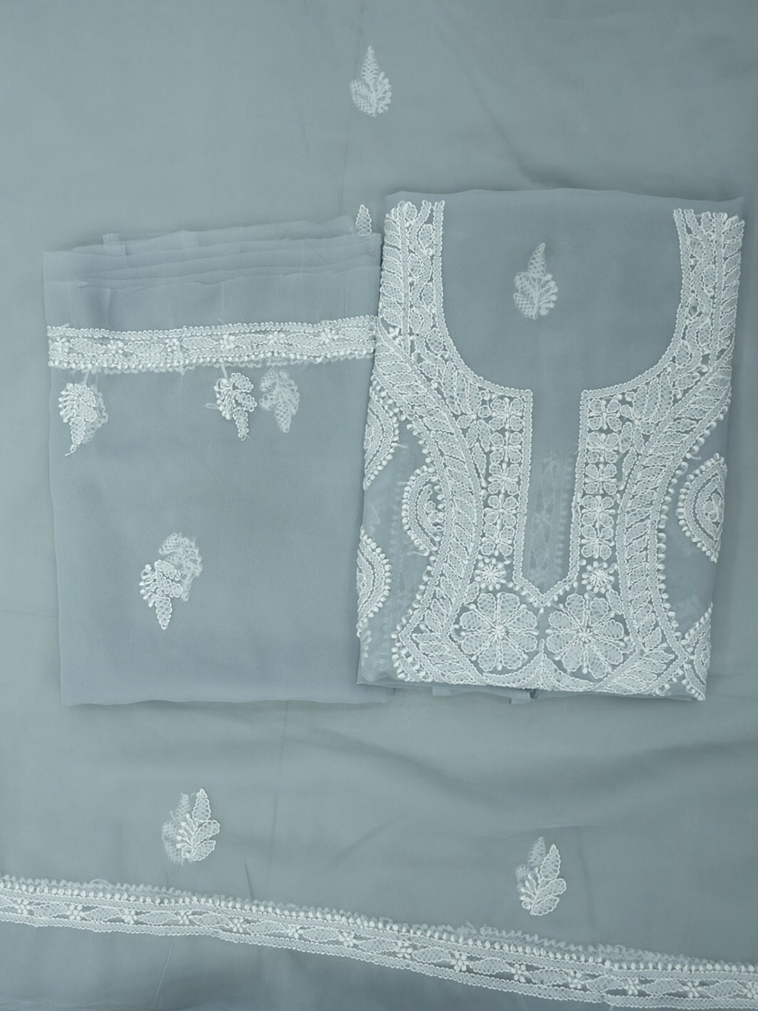 

PARAMOUNT CHIKAN Chikankari Embroidered Unstitched Dress Material, Grey
