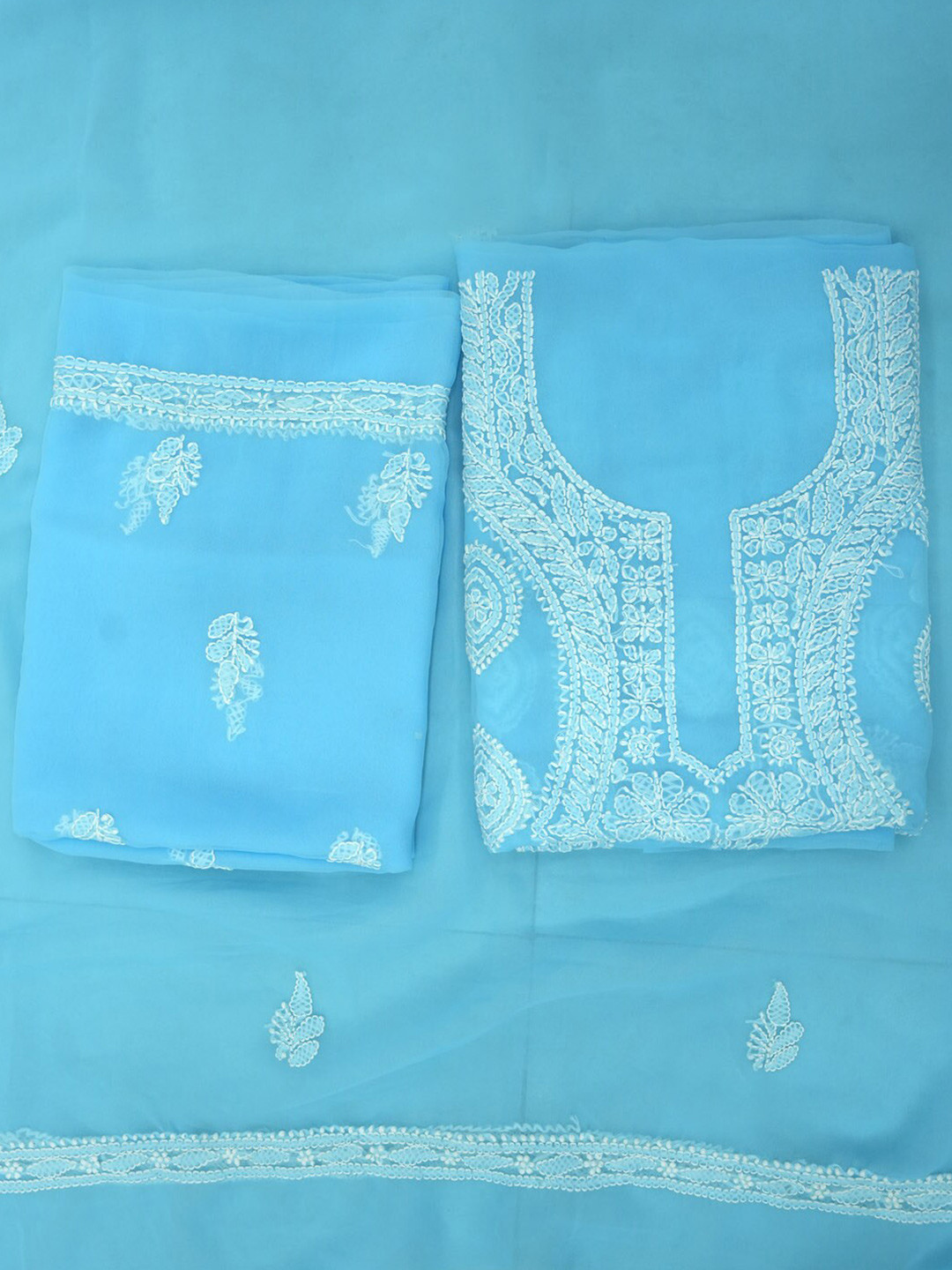 

PARAMOUNT CHIKAN Chikankari Embroidered Unstitched Dress Material, Blue