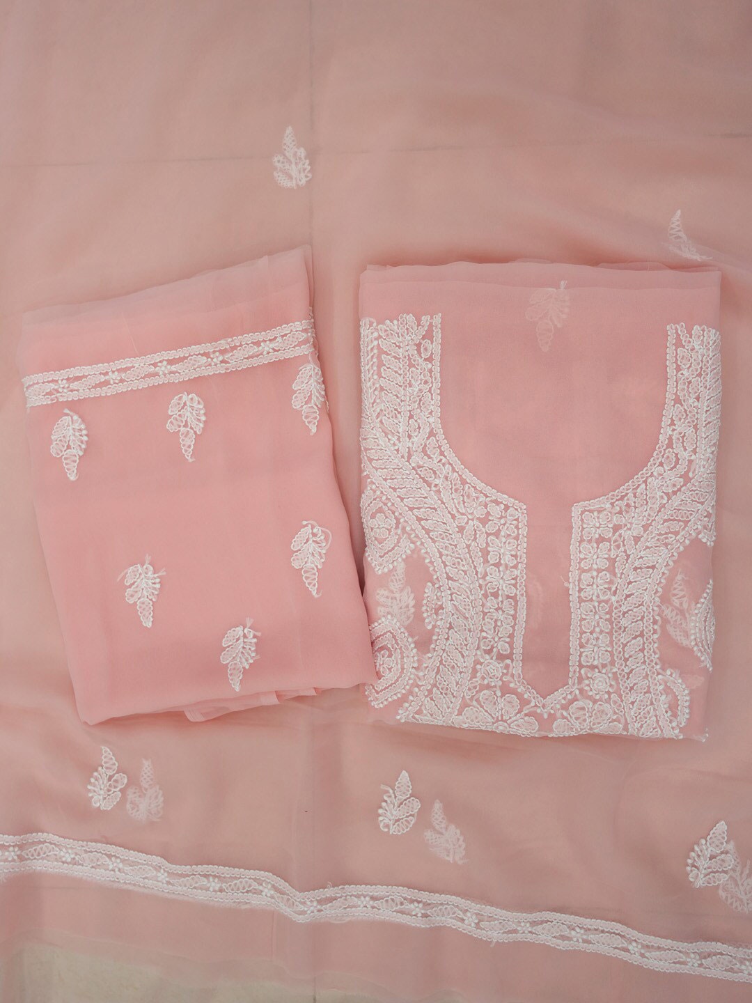 

PARAMOUNT CHIKAN Chikankari Embroidered Unstitched Dress Material, Peach