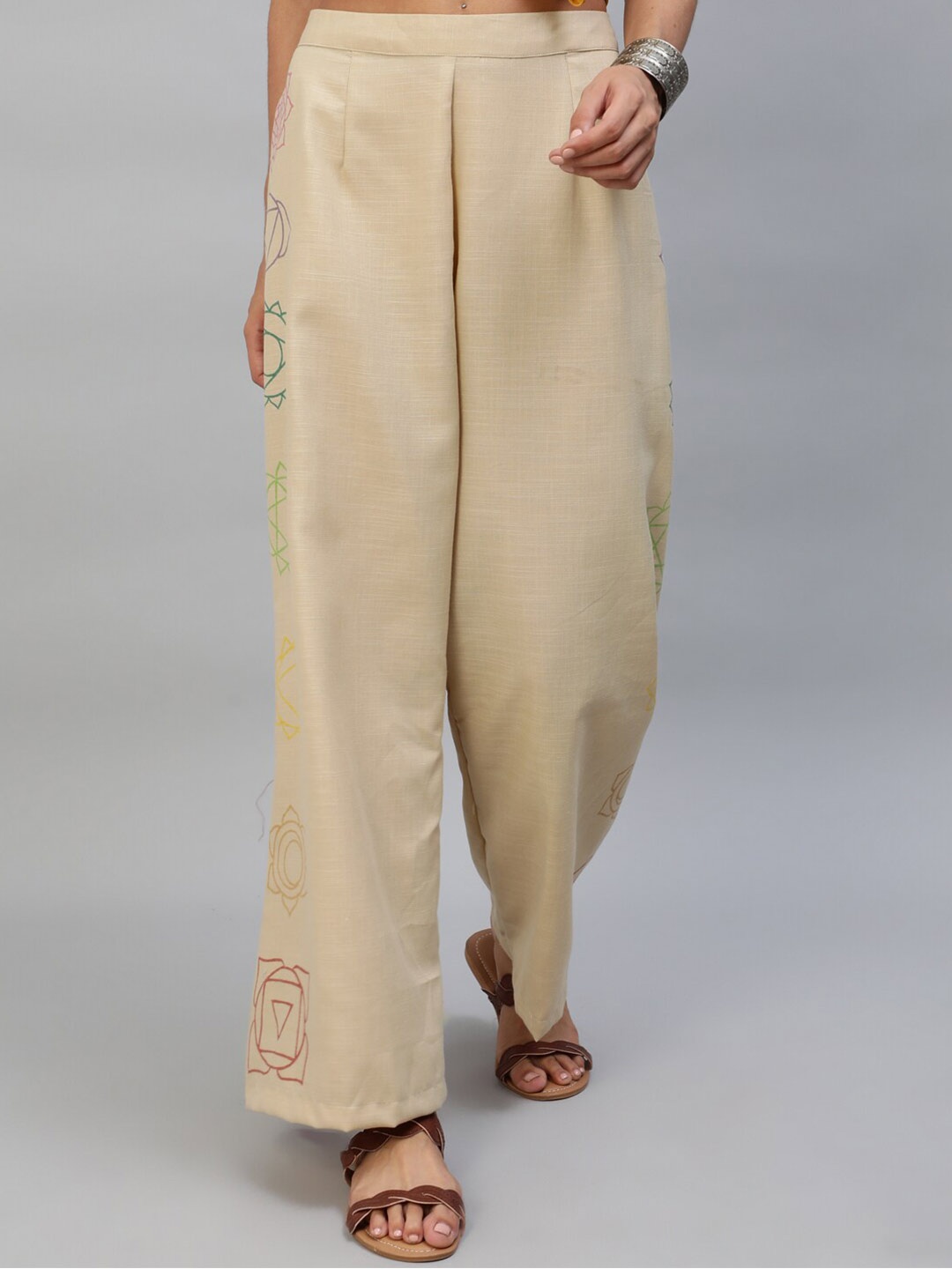 

AKS Ethnic Motifs Printed Cotton Flared Palazzos, Yellow
