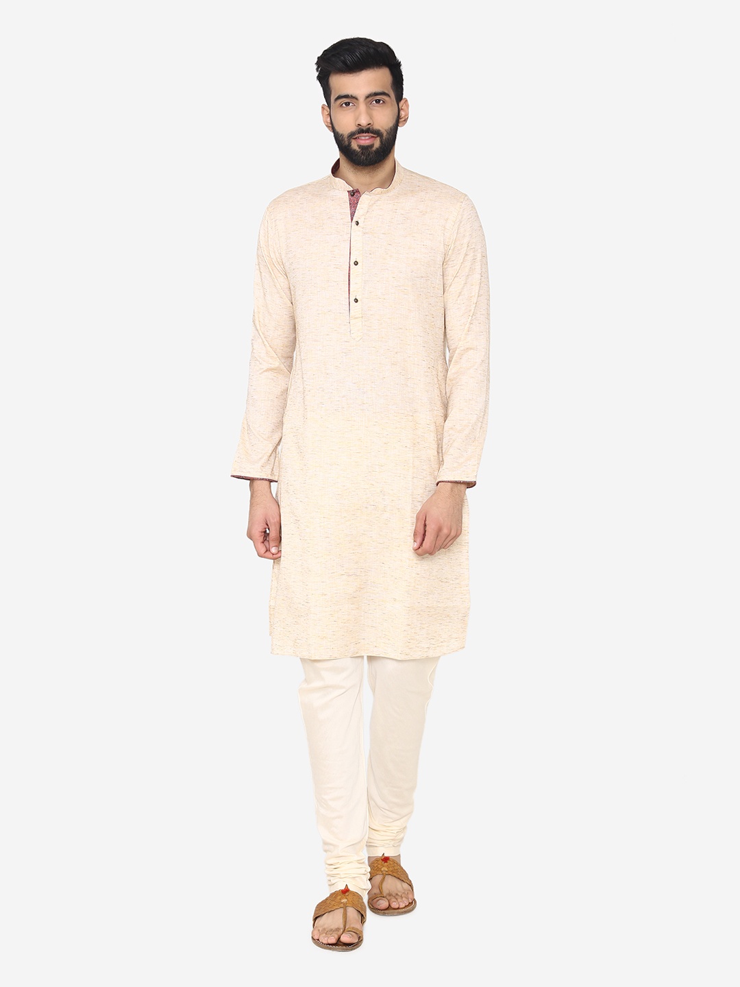 

Manyavar Men Beige Solid Straight Kurta