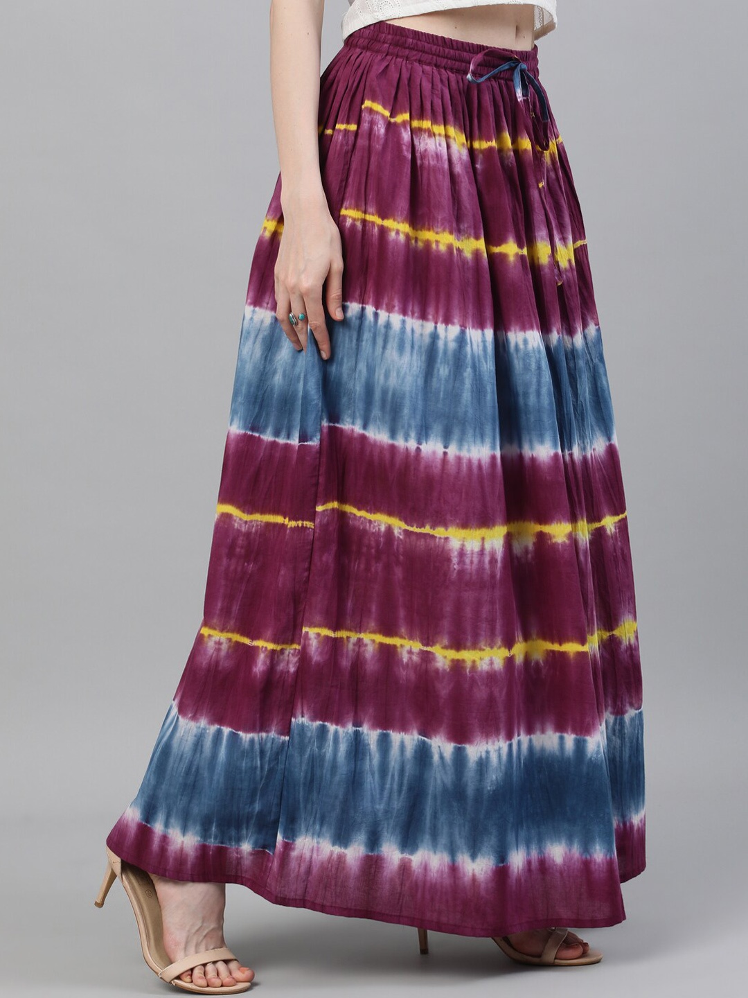 

AKS Tie & Dye Printed Pure Cotton Flared Maxi Skirt, Purple