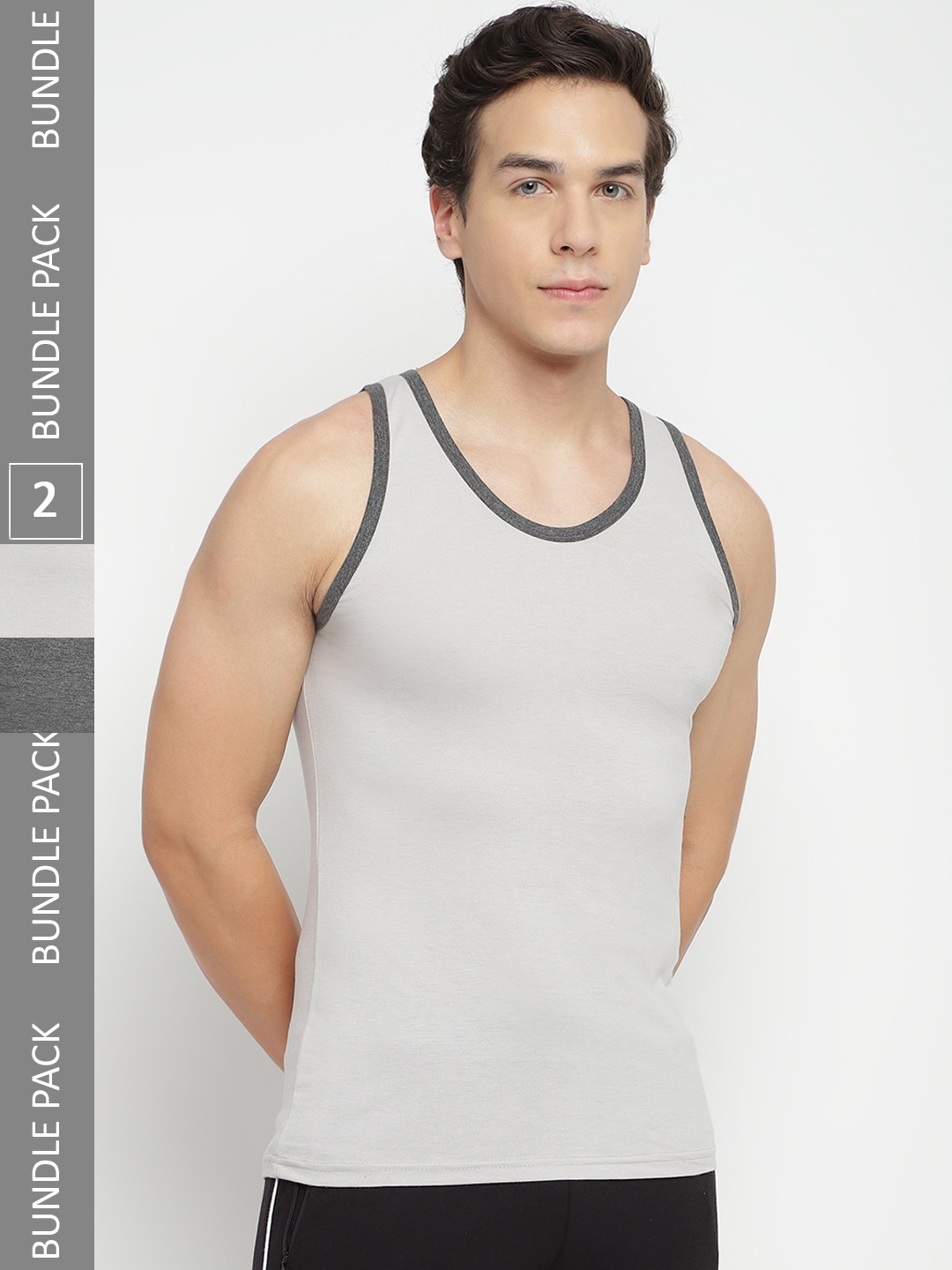 

La Intimo Pack Of 2 Pure Cotton Gym Vests, Grey