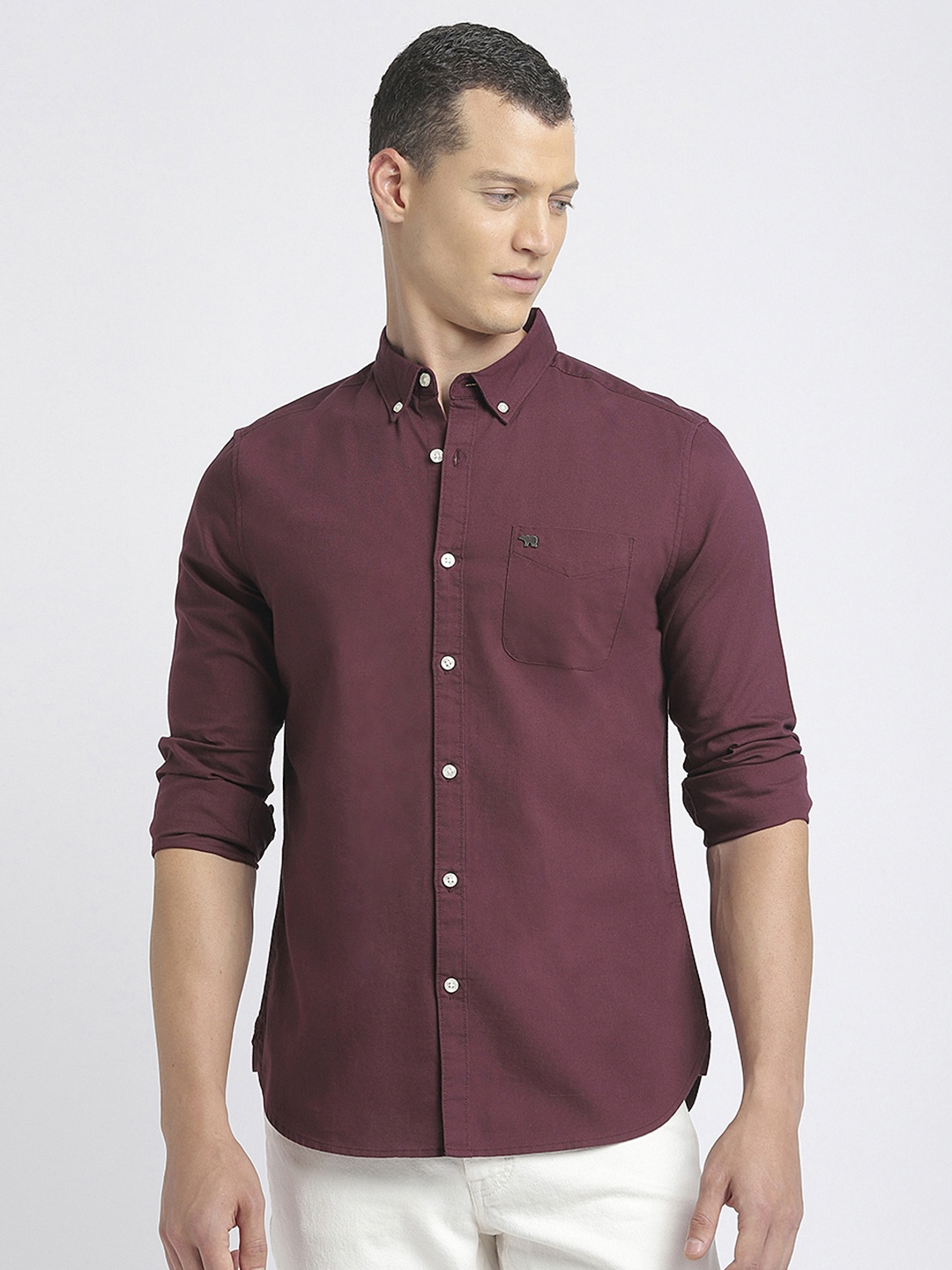 

THE BEAR HOUSE Slim Fit Pure Cotton Shirt, Maroon