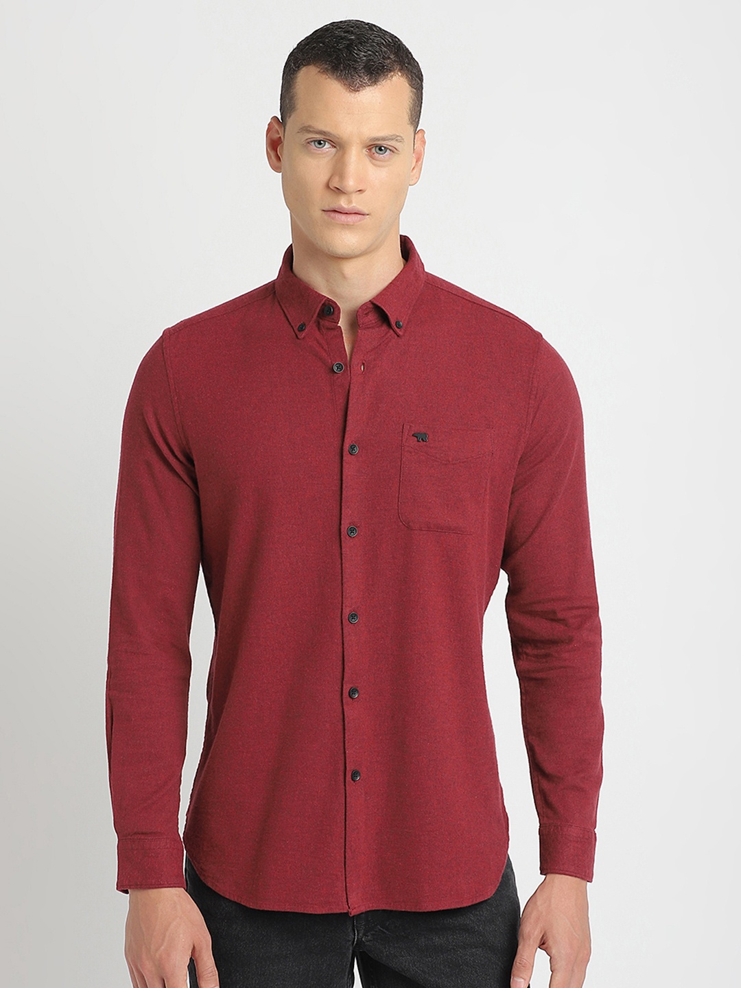 

THE BEAR HOUSE Slim Fit Pure Cotton Shirt, Red