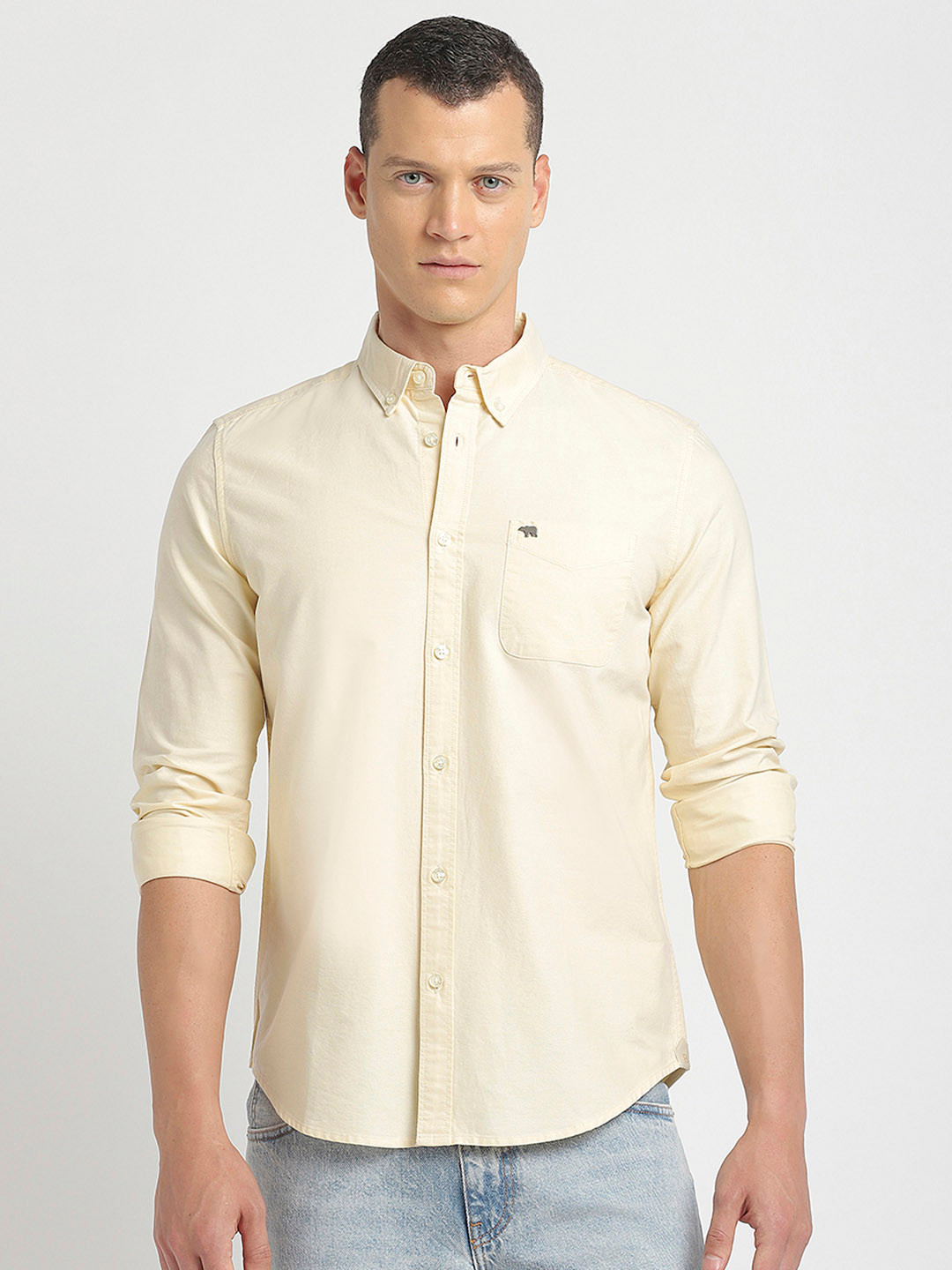 

THE BEAR HOUSE Slim Fit Pure Cotton Shirt, Yellow