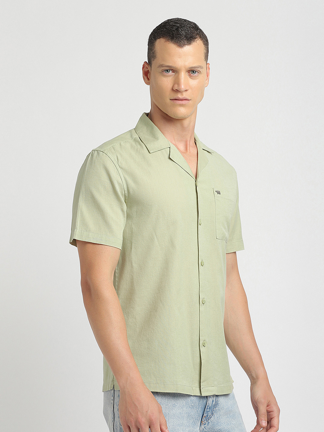 

THE BEAR HOUSE Slim Fit Short Sleeves Casual Shirt, Green