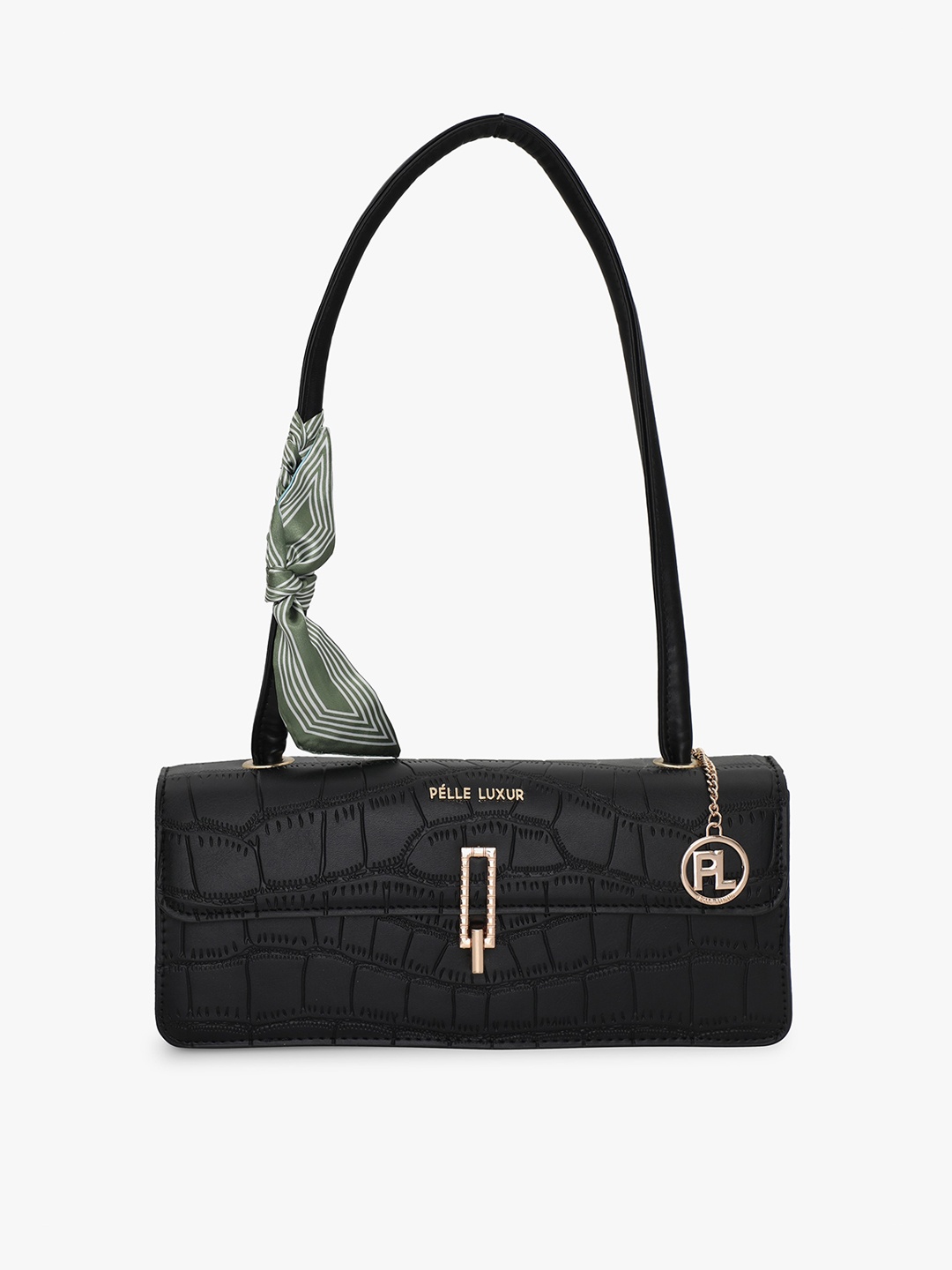 

PELLE LUXUR Textured Structured Handheld Bag With Scarf, Black