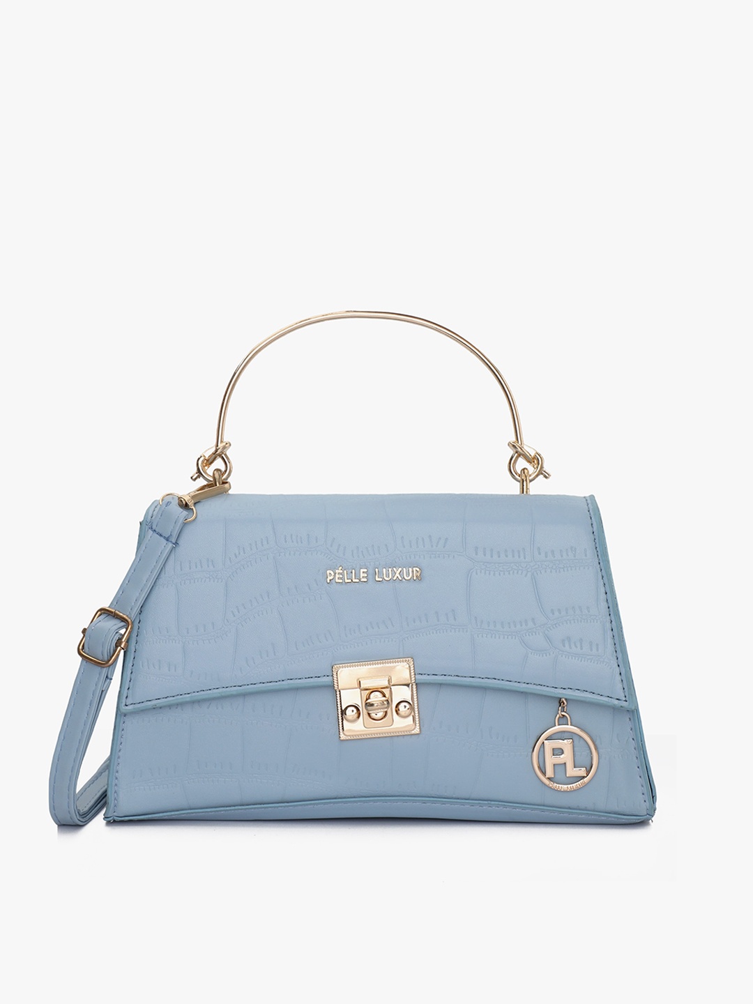 

PELLE LUXUR Textured Structured Satchel Bag, Blue