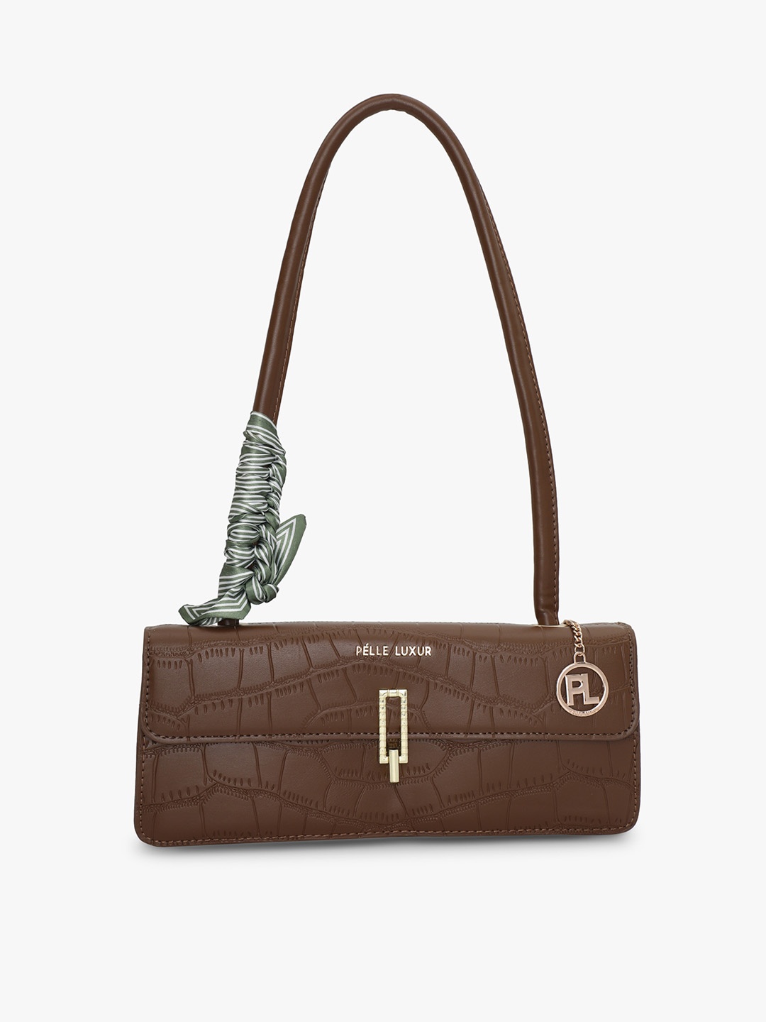 

PELLE LUXUR Textured PU Structured Shoulder Bag, Brown