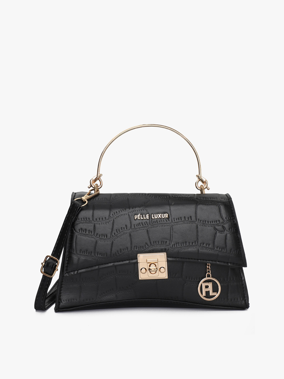 

PELLE LUXUR Textured PU Structured Satchel, Black