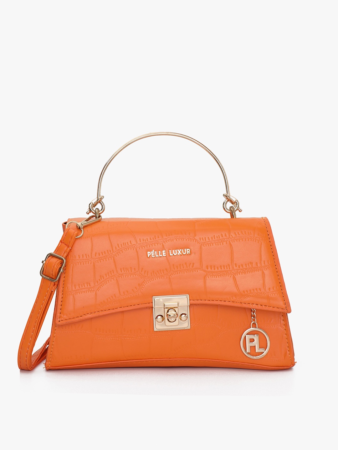 

PELLE LUXUR Textured PU Structured Satchel, Orange