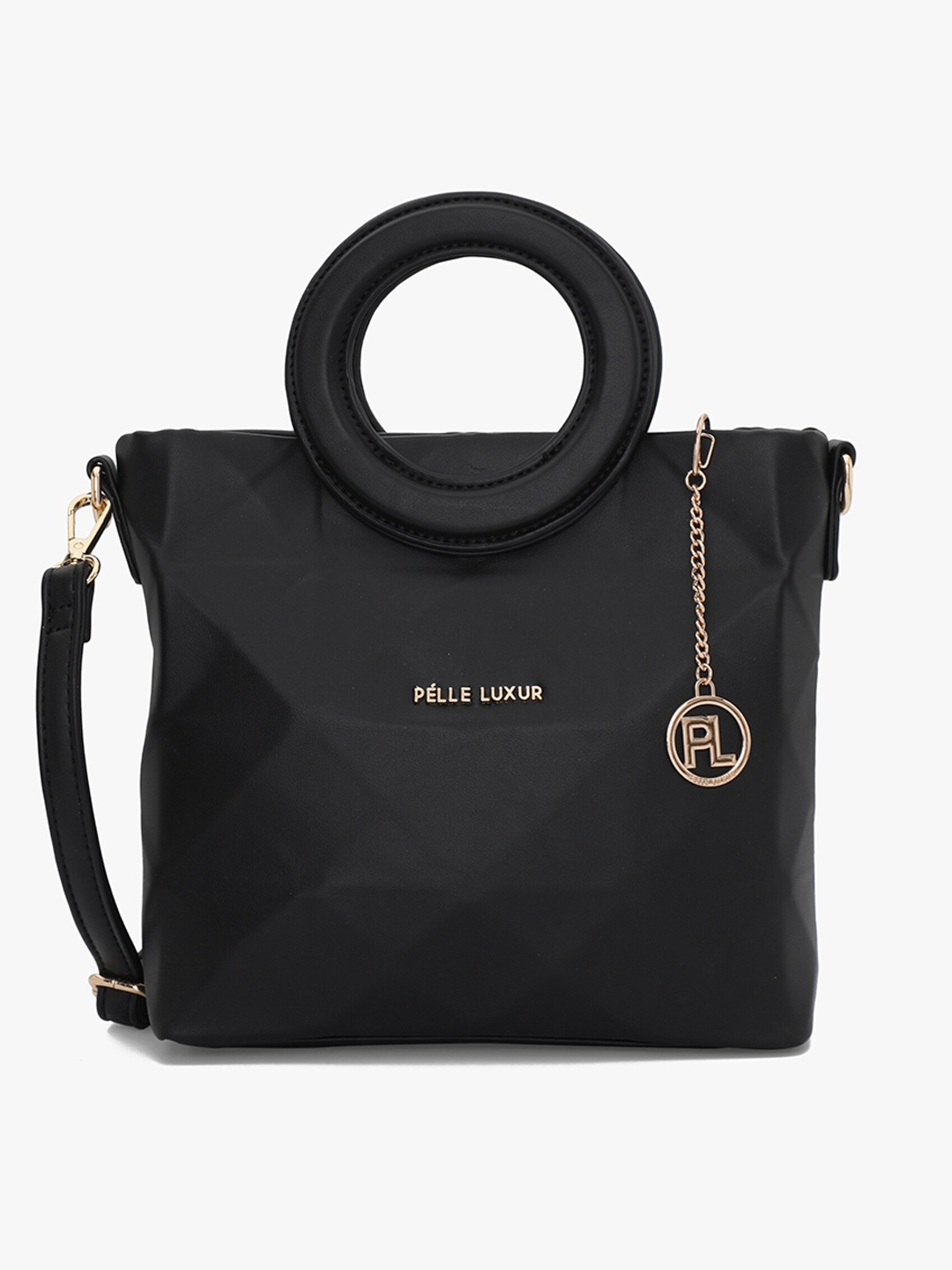 

PELLE LUXUR Textured Structured Handheld Bag, Black