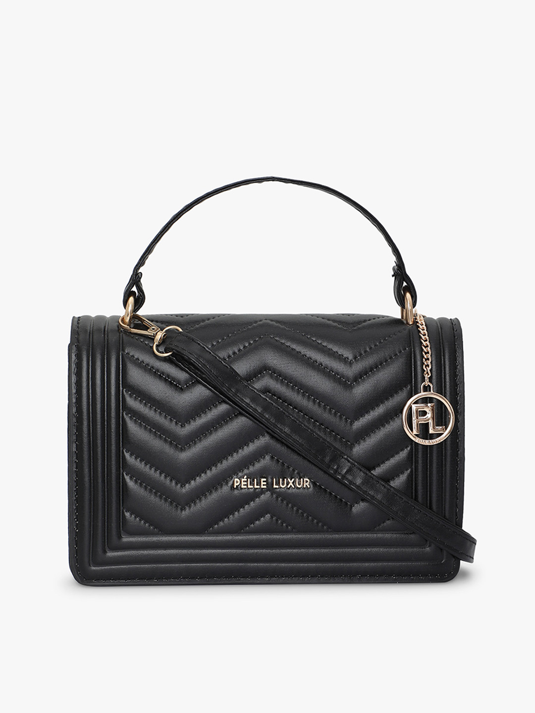 

PELLE LUXUR Textured Quilted Structured Handheld Bag, Black