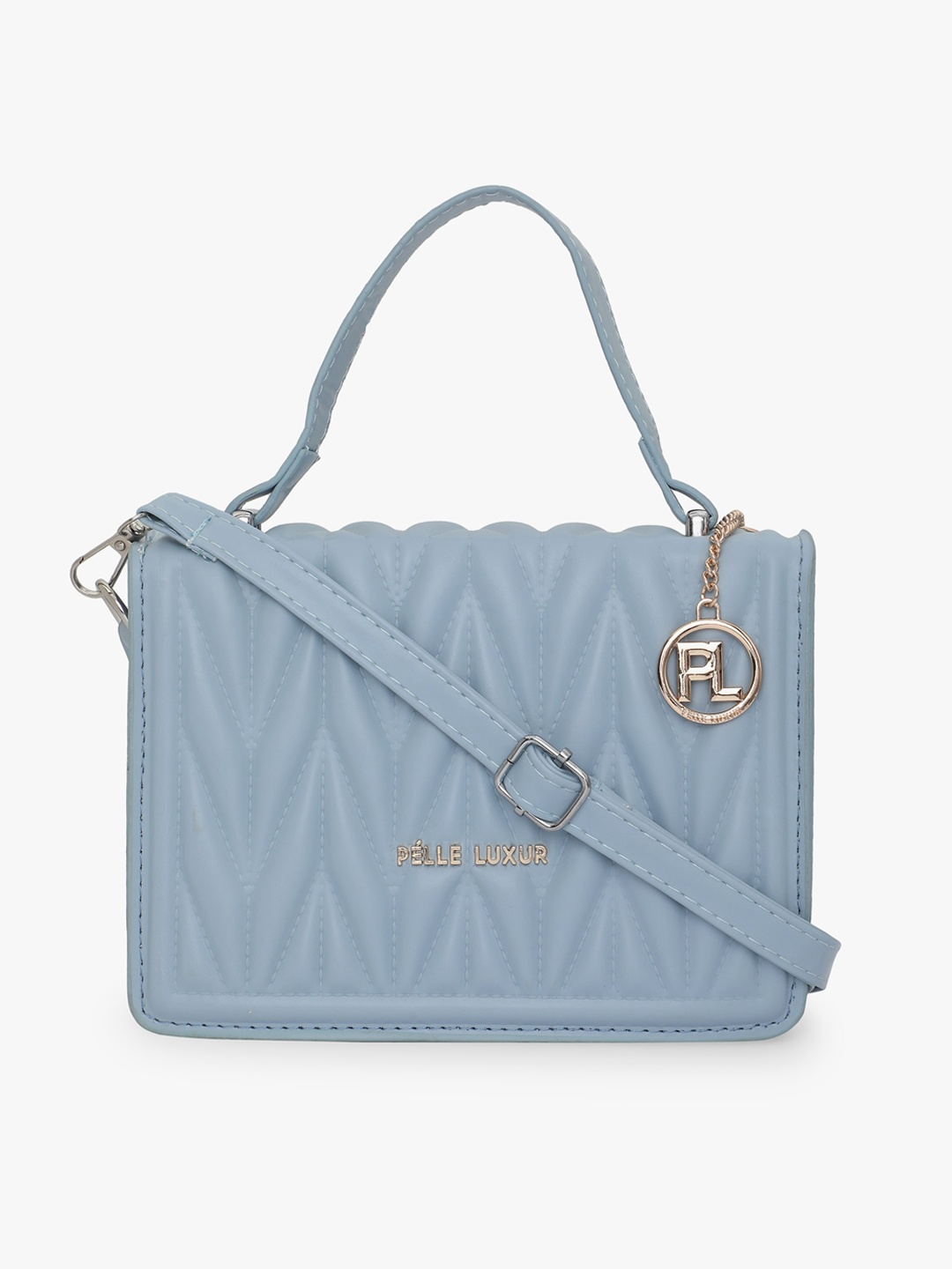 

PELLE LUXUR Textured Quilted Structured Handheld Bag, Blue