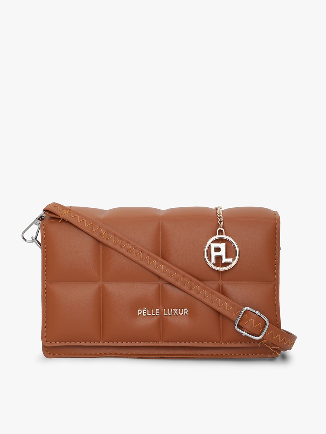 

PELLE LUXUR Textured Structured Sling Bag, Brown