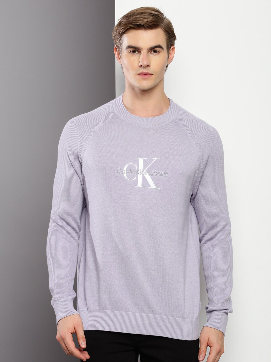 

Calvin Klein Jeans Embroidered Cotton Round-Neck Sweater, Lavender