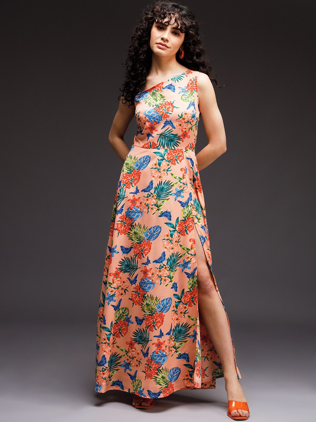 

emeros Floral Print Crepe Maxi Dress, Peach