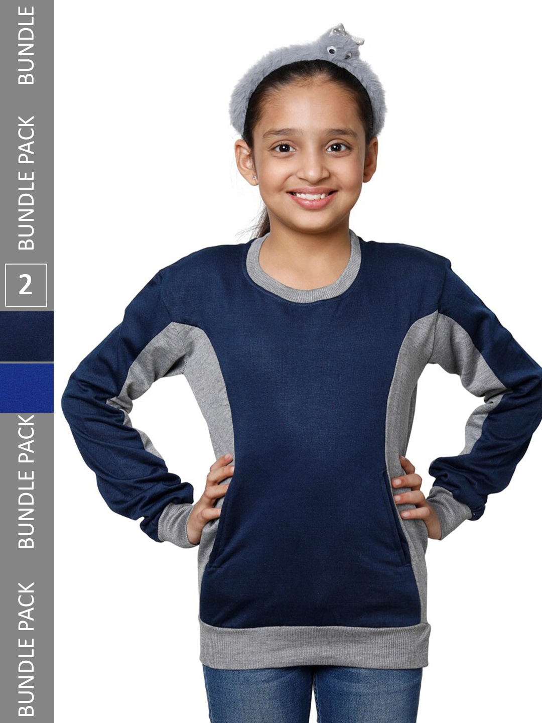 

IndiWeaves Girls Pack Of 2 Colourblocked Fleece Sweatshirt, Teal