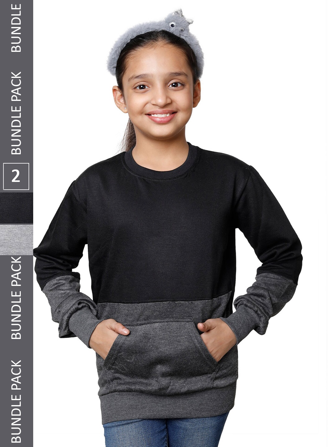 

IndiWeaves Girls Pack Of 2 Colourblocked Fleece Sweatshirt, Black