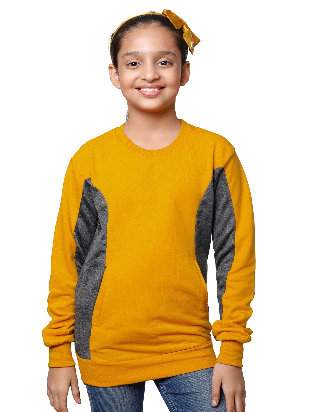 

IndiWeaves Girls Colourblocked Fleece Sweatshirt, Yellow
