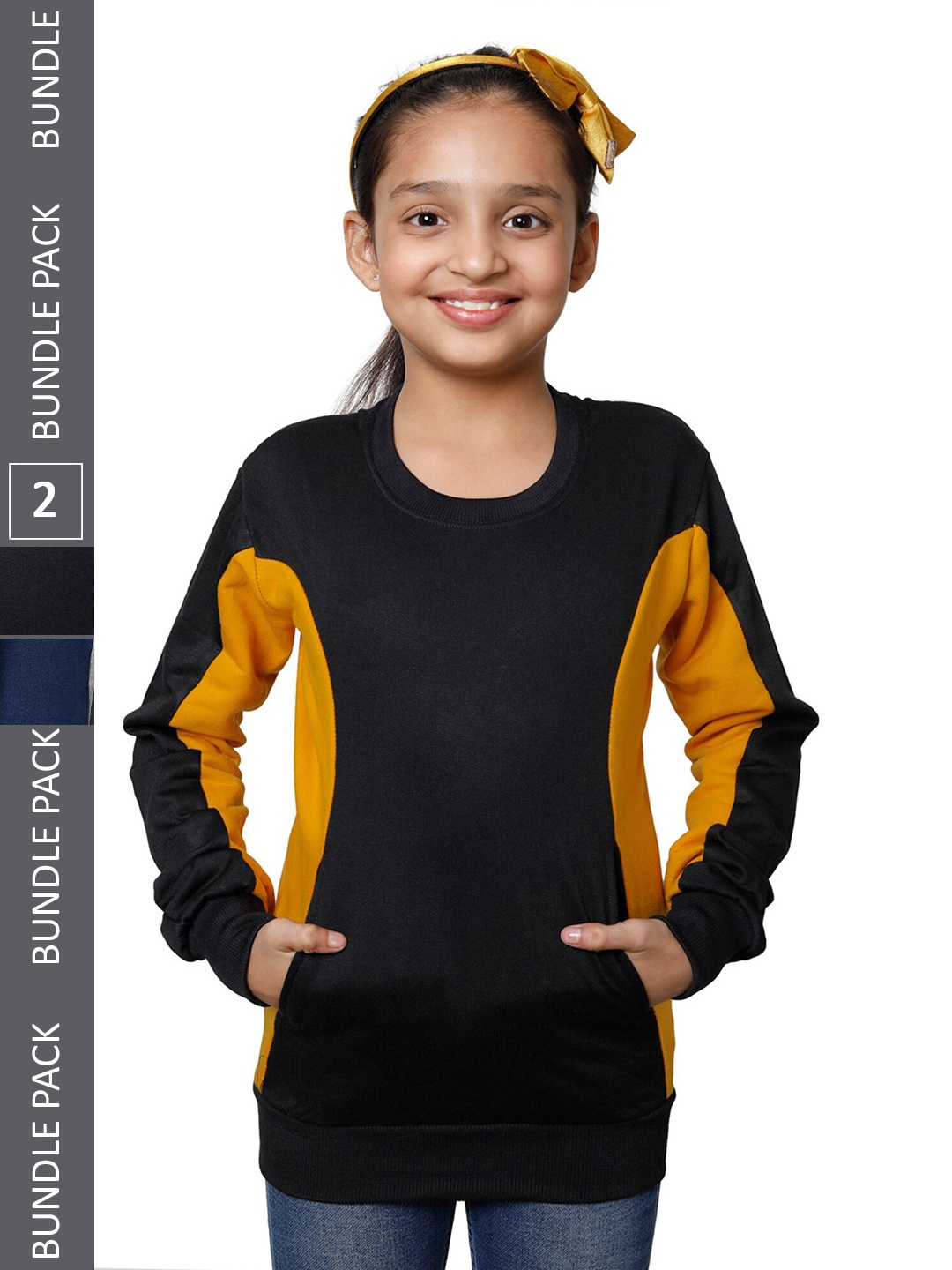 

IndiWeaves Girls Pack Of 2 Colourblocked Fleece Sweatshirt, Black