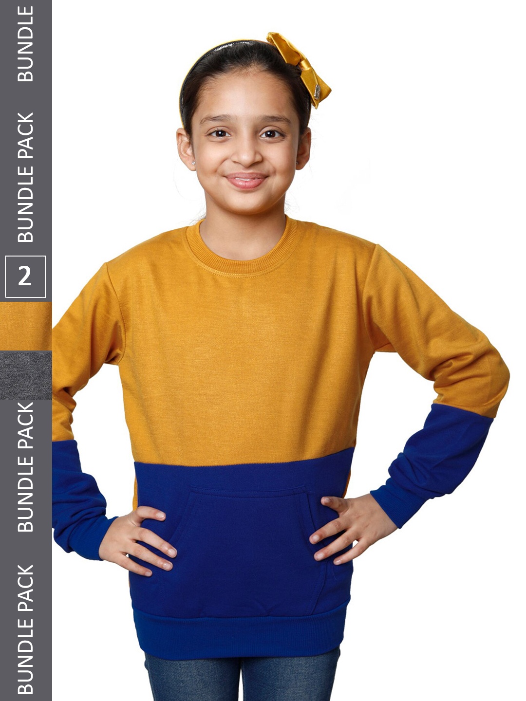 

IndiWeaves Girls Pack Of 2 Colourblocked Fleece Sweatshirt, Yellow