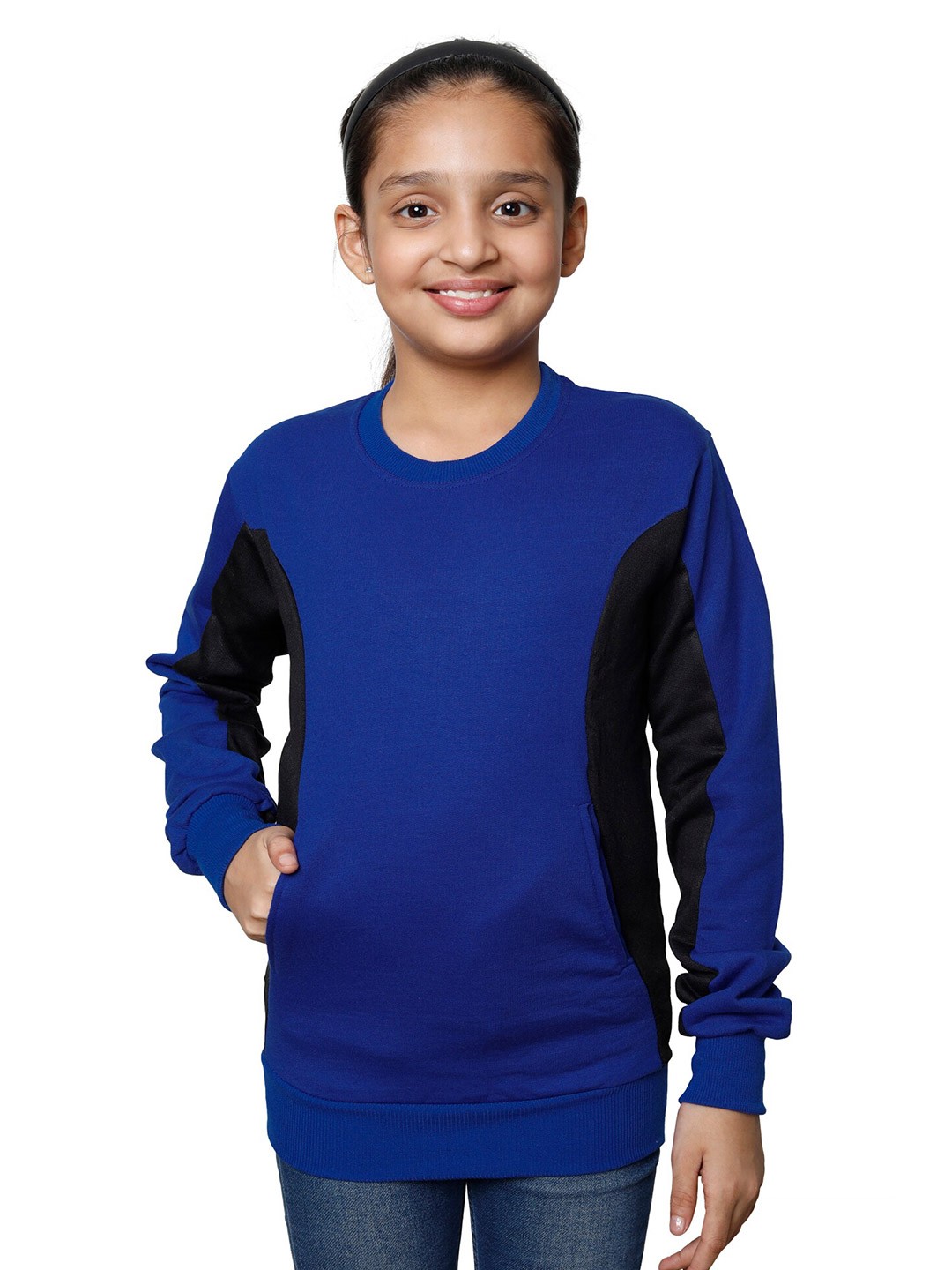 

IndiWeaves Girls Colourblocked Fleece Sweatshirt, Blue