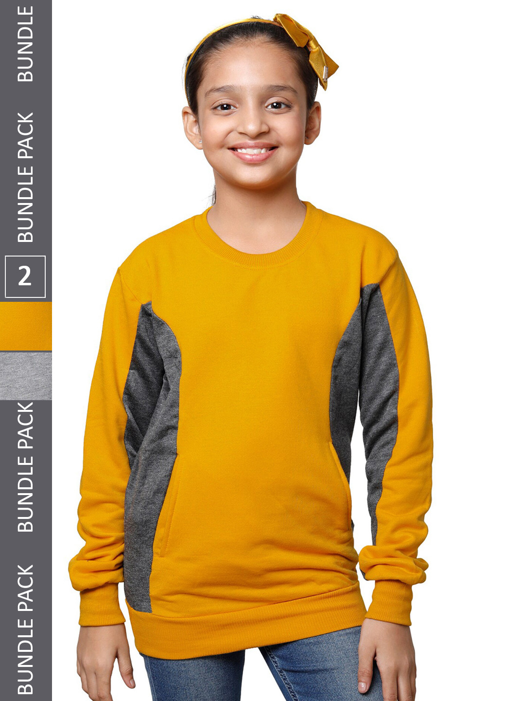 

IndiWeaves Girls Pack of 2 Colourblocked Fleece Pullover Sweatshirts, Yellow